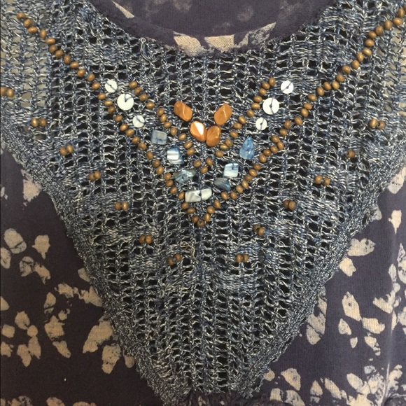 Free people blue floral top with stone detail - Picture 2 of 3